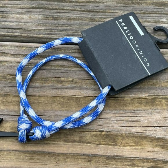 Public Opinion Bracelet Men Wrap blue and white Nylon Wrist Band Black Anchor - Picture 10 of 10